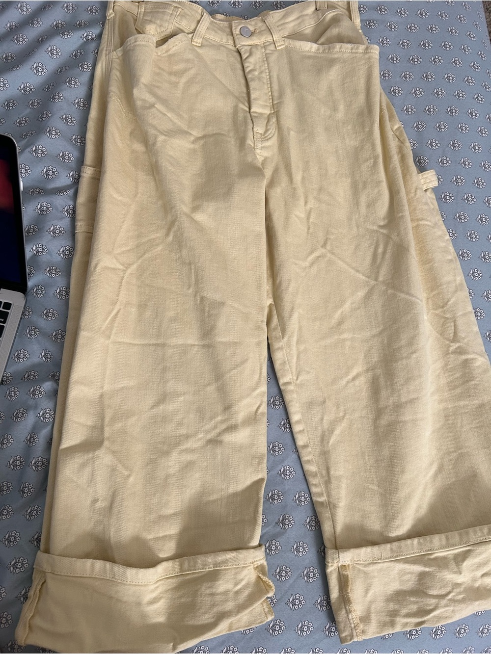Anthropologie NEW 🍋Pilcro Kayden High-Rise Cuffed Carpenter Pants - Light Beige - Picture 14 of 14